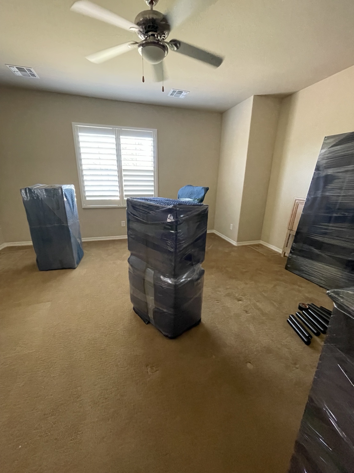Wrapped furniture prepared for a move